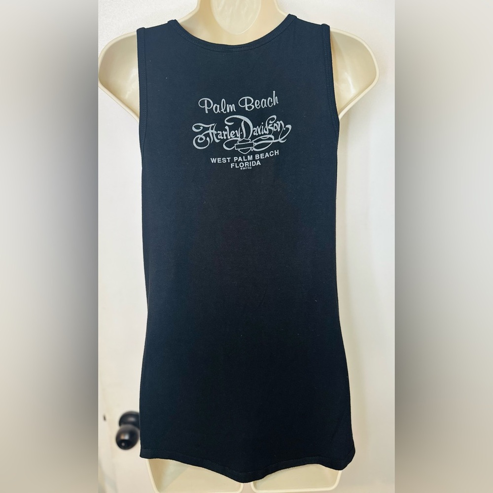 Harley-Davidson Script Women's Black Sleeveless Keyhole Tank Size M Palm Beach - Picture 4 of 7